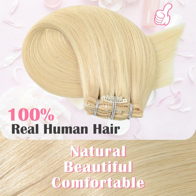 Aison Platinum Blonde Clip in Hair Extensions 70G 100% Remy Real Human Hair Soft Silky Straight 7pcs 16clips One Pack (20 Inch #60) - Image 4